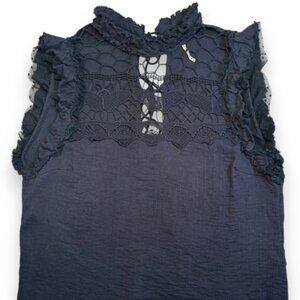 Free People Simply Smiles Black Crochet Blouse Open Back Goth Emo 100% Cotton XS